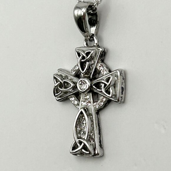 Celtic Trinity Knot Cross 925 Sterling Silver Embellished with Crystals - Picture 8 of 9